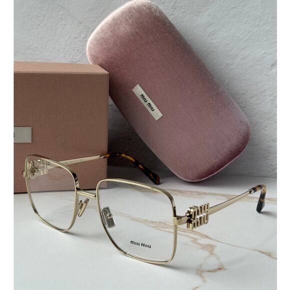 NEW Miu Miu M51XV Gold Square Logo Eyeglasses Frames